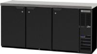 Beverage Air BB72HC-1-F-B-27 Back Bar Refrigerator with Black Exterior - 72", 19.4 cu. ft. Capacity, 5 Amps, 60 Hertz, 1 Phase, 115 Voltage, 1/4 HP Horsepower, 3 Number of Doors, 3 Number of Kegs, 6 Number of Shelves, Counter Height Top, Side Mounted Compressor Location, Swing Door Style, Solid Door, Narrow Nominal Depth, 30° - 45° Degrees F Temperature Range, Can hold up to 480- 12 oz. bottles, 540 - 12 oz. cans, or 505 long neck bottles (BB72HC 1 F B 27  BB72HC-1-F-B-27  BB72HC1FB27) 