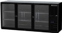 Beverage Air BB72HC-1-FG-B Refrigerated Food Rated Back Bar Storage Cabinet, 72"W, Three section, 34" H,19.92 cu. ft., 3 glass doors, Snap-in door gasket, 6 epoxy coated steel shelves, 3 1/2 barrel kegs, LED interior lighting with manual on/off switch, black or stainless steel exterior finish, Galvanized top, Right-mounted self-contained refrigeration, R290 Hydrocarbon refrigerant, 1/3 HP, UL (BB72HC-1-FG-B BB72HC 1 FG B BB72HC1FGB) 