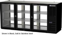 Beverage Air BB72HC-1-F-G-PT-S Refrigerated Open Food Rated Back Bar Pass-Thru Storage Cabinet, 72"W, Three section, 72" W, 34" H, 22.1 cu. ft., 6 glass doors, 6 epoxy coated steel shelves, 3 1/2 barrel kegs, LED interior lighting with manual on/off switch, black or stainless steel exterior finish, Galvanized top, Right-mounted self-contained refrigeration, R290 Hydrocarbon refrigerant, 1/3 HP, Stainless Steel Exterior Finish (BB72HC-1-F-G-PT-S BB72HC 1 F G PT S BB72HC1FGPTS) 