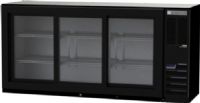 Beverage Air BB72HC-1-F-GS-B Refrigerated Food Rated Back Bar Storage Cabinet, 72"W, 19.4 Cu. Ft., 3 Doors, 6 Shelves, 1&#8260;4" HP, 72" W Size, 120V Voltage, 3 kegs Yield, Three section, 72"W, 34"H, 3 locking sliding glass doors, Snap-in door gasket, 6 epoxy coated steel shelves, 3 1/2 barrel kegs, LED interior lighting with manual on/off switch, Galvanized top, Right-mounted self-contained refrigeration, R290 Hydrocarbon refrigerant, 1/3 HP, UL, Black Exterior finish (BB72HC-1-F-GS-B BB72HC 1 
