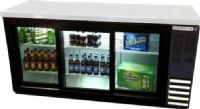 Beverage Air BB72HC-1-F-GS-B-27 Black Food Rated Pass-Through Sliding Glass Door Back Bar Refrigerator with 2" Thick Top -  72", 19.4 cu. ft. Capacity, 5 Amps, 1/4 HP Horsepower, 1 Phase, 3 Number of Doors, 3 Number of Kegs, 6 Number of Shelves, 60 Hertz, 115 Voltage, 30° - 45° Temperature Range, 60" W x 18.50" D x 29.50" H Interior Dimensions, Counter Height Top Type, Narrow Nominal Depth (BB72HC-1-F-GS-B-27 BB72HC 1 F GS B 27 BB72HC1FGSB27) 