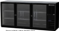 Beverage Air BB72HC-1-FG-S Refrigerated Food Rated Back Bar Storage Cabinet, 72"W, Three section, 34" H,19.92 cu. ft., 3 glass doors, Snap-in door gasket, 6 epoxy coated steel shelves, 3 1/2 barrel kegs, LED interior lighting with manual on/off switch, black or stainless steel exterior finish, Galvanized top, Right-mounted self-contained refrigeration, R290 Hydrocarbon refrigerant, 1/3 HP, UL (BB72HC-1-FG-S BB72HC 1 FG S BB72HC1FGS) 