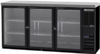 Beverage Air BB72HC-1-G-B-27 Back Bar Refrigerator with 3 Glass Doors and Stainless Steel Top - 72", 20.6 cu. ft. Capacity, 5 Amps, 60 Hertz, 1 Phase, 115 Voltage, 1/4 HP Horsepower, 3 Number of Doors, 3 Number of Kegs, 6 Number of Shelves, Counter Height Top, Side Mounted Compressor Location, Swing Door Style, Glass Door, Can hold up to 480 - 12 oz. bottles, 540 - 12 oz. cans, or 505 long neck bottles, Black Exterior Finish (BB72HC-1-G-B-27 BB72HC 1 G B 27 BB72HC1GB27) 