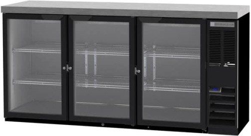 Beverage Air BB72HC-1-G-B-27 Back Bar Refrigerator with 3 Glass Doors and Stainless Steel Top - 72