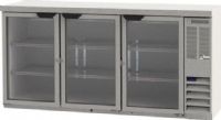 Beverage Air BB72HC-1-G-S-27 Back Bar Refrigerator with 3 Glass Doors and Stainless Steel Top - 72", 20.6 cu. ft. Capacity, 5 Amps, 60 Hertz, 1 Phase, 115 Voltage, 1/4 HP Horsepower, 3 Number of Doors, 3 Number of Kegs, 6 Number of Shelves, Counter Height Top, Side Mounted Compressor Location, Swing Door Style, Glass Door, Can hold up to 480 - 12 oz. bottles, 540 - 12 oz. cans, or 505 long neck bottles, Stainless Steel Exterior Finish (BB72HC-1-G-S-27 BB72HC 1 G S 27 BB72HC1GS27) 