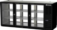 Beverage Air BB72HC-1-GS-F-PT-B-27 Refrigerated Open Food Rated Back Bar Pass-Thru Storage Cabinet, 72"W, Three section, 72" W, 36" H, 6 locking sliding glass doors, 6 epoxy coated steel shelves, 3 1/2 barrel kegs, LED interior lighting with manual on/off switch, 2" stainless steel top, Right-mounted self-contained refrigeration, R290 Hydrocarbon refrigerant, 1/4 HP, UL, Black Exterior Finish (BB72HC-1-GS-F-PT-B-27 BB72HC 1 GS F PT B 27 BB72HC1GSFPTB27) 