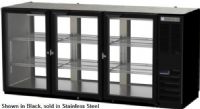 Beverage Air BB72HC-1-GS-F-PT-S-27 Refrigerated Open Food Rated Back Bar Pass-Thru Storage Cabinet, 72"W, Three section, 72" W, 36" H, 6 locking sliding glass doors, 6 epoxy coated steel shelves, 3 1/2 barrel kegs, LED interior lighting with manual on/off switch, 2" stainless steel top, Right-mounted self-contained refrigeration, R290 Hydrocarbon refrigerant, 1/4 HP, UL, Stainless Steel Exterior Finish (BB72HC-1-GS-F-PT-S-27 BB72HC 1 GS F PT S 27 BB72HC1GSFPTS27) 