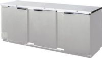 Beverage Air BB94HC-1-F-S Stainless Steel Food Rated Solid Door Back Bar Cooler with Three Doors - 94", 39.7 cu. ft. Capacity, 7.2 Amps, 60 Hertz, 1 Phase, 115 Voltage, 1/3 HP Horsepower, 3 Number of Doors, 5 Number of Kegs, 6 Number of Shelves, Counter Height Top, Swing Door Style, Solid Door, Side Mounted Compressor Location, Can hold up to 761 - 12 oz. bottles, 896 - 12 oz. cans, or 651 long neck bottles (BB94HC-1-F-S BB94HC 1 F S BB94HC1FS) 