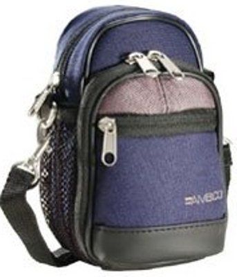 Ambico BC02GA Gallery Large Point-&-Shoot/Small Digital Camera Bag, 2-tone Cordova canvas and vinyl construction, Dual zip-top closure, 3 external pockets, Belt loop, Includes adjustable strap, 5 3/4