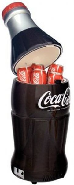 Koolatron BC10-G Coca-Cola 15-Can-Capacity Bottle-Shaped Fridge, Unique mini fridge shaped like a Coca-Cola bottle, 10-liter capacity, Holds up to 15 -12-ounce cans of soda, Cools up to 32 degrees F below the ambient temperature, Self-locking handle recessed under the cap for transport, UPC 059586600470 (BC10-G BC10 G BC10G BC10G BC-10G BC 10G)