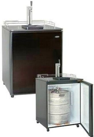 Sanyo BC-1206 Beer Cooler Keg Cooler, 4 Casters, Complete CO2 Tap System, Black, 23 5/8' W x 37' H x 25' D Dimensions, Complete tapping & cleaning kit included, Designed for home use: quiet and energy efficient, Easy clean durable vinyl top with glass guard rails, Removable drip tray for easy cleaning, 4 swivel casters make moving easy, 23-3/4