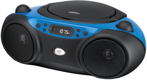 GPX BC232BU Portable CD and Radio Boombox, Blue, CD player (CD, CD-R/RW), Programmable tracks, Top-load disc player, Volume control, Built-in stereo speakers, Telescopic FM antenna, LCD Display with white backlight, 3.5mm audio input, Built in AC power cable, Requires 6 C batteries (not included), UPC 047323232053 (BC-232BU BC 232BU BC232B BC232)