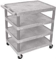 Luxor BC40-G Four Flat Shelf Strutural Foam Plastic Cart, Gray, Retaining lip around back and sides of flat shelves, Includes durable heavy duty 4" casters two with brake, 4 shelves 24"D x 32"W x 37 3/4"H, Clearance between shelves is 7 3/4", Push handle molded into the top shelf, Easy assembly, Made in USA, UPC 812552017180 (BC40G BC40 G BC-40-G BC 40-G) 