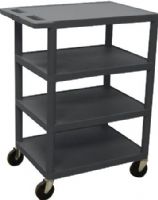 Luxor BC45-B Four Flat Shelf Strutural Foam Plastic Cart, Black, Retaining lip around back and sides of flat shelves, Includes durable heavy duty 4" casters two with brake, Has 4 shelves 18"D x 24"W x 36"H, Clearance between shelves is 8 1/2", Push handle molded into the top shelf, Easy assembly, Made in USA, UPC 812552018200 (BC45B BC45 B BC-45-B BC 45-B) 