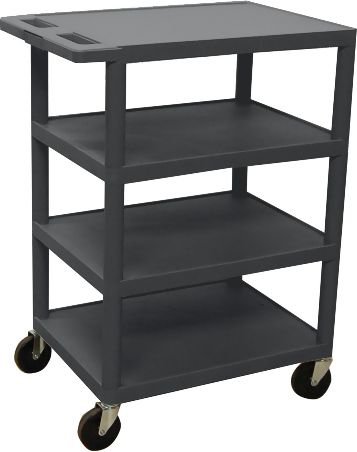 Luxor BC45-B Four Flat Shelf Strutural Foam Plastic Cart, Black, Retaining lip around back and sides of flat shelves, Includes durable heavy duty 4