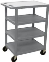 Luxor BC45-G Four Flat Shelf Strutural Foam Plastic Cart, Gray, Retaining lip around back and sides of flat shelves, Includes durable heavy duty 4" casters two with brake, Has 4 shelves 18"D x 24"W x 36"H, Clearance between shelves is 8 1/2", Push handle molded into the top shelf, Easy assembly, Made in USA, UPC 812552018712 (BC45G BC45 G BC-45-G BC 45-G) 