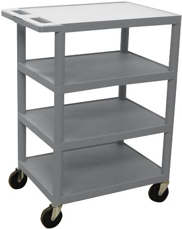 Luxor BC45-G Four Flat Shelf Strutural Foam Plastic Cart, Gray, Retaining lip around back and sides of flat shelves, Includes durable heavy duty 4