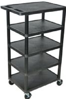 Luxor BC50-B Five Flat Shelf Strutural Foam Plastic Cart, Black, Retaining lip around back and sides of flat shelves, Includes durable heavy duty 4" casters two with brake, Has 5 shelves 18"D x 24"W x 46"H, Clearance between shelves is 8 1/2", Push handle molded into the top shelf, Easy assembly, Made in USA, UPC 812552016893 (BC50B BC50 B BC-50-B BC 50-B) 