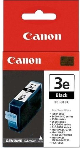 Canon BCI-3EBK Black Ink Cartridge for use with Canon BJC3000, BJC6000, i550, i560, i850, i860, MultiPASS F30, F50, F60, F80, MP700, MP730, MP750, C755, MP760, MP780; PIXMA iP3000, PIXMA 3500, iP4000, iP4000R, iP5000, MP530, S400, S450, S500, S520, S530D, S600 and S630 Printers, New Genuine Original OEM Canon Brand, UPC 750845725780 (BCI3EBK BCI 3EBK)