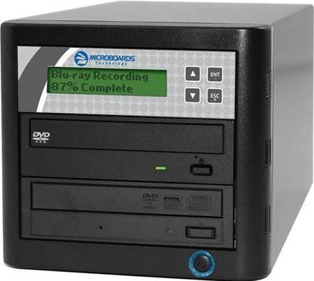 Microboards BD-121 CopyWriter Pro 1-to-1 Tower Blu-ray Duplicator, PrassiTech Zulu2 disc mastering software, Track Extraction, Copy + Verify Verification, Intuitive premium 8-button panel makes copying discs a cinch for the novice user,  Also copy CD-R/RW, DVD-R/RW, DVD-R DL DVD+R/RW all on the same system, UPC 678621030753 (BD121 BD 121 12520)