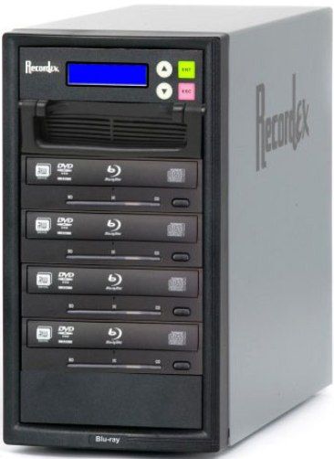 Recordex BD400 TechDisc Blu BD Duplicator with 500GB HD + (4) TripleFormat Writer (BD/DVD/CD 6x/16x/40x), Commercial grade steel case, Triple Format BD/DVD/CD Drives, Free technical support, Simple one-button operation, Advanced features include: test, compare, verify, and instant text status of all features, Supports all major disc format (BD-400 BD 400)