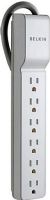 Belkin BE106000-06-CM Surge Protector, 6 x NEMA 5-15R Receptacles, 1 Input Connectors, Standard Surge Suppression, 720 Joules Surge Energy Rating, 43 dB EMI/RFI Noise Filtration, 330 V Clamping Level, 48000 A Max Spike Current, 1 x power cable - integrated - 6 ft Cables Included, Right-angle outlets Features, UPC 722868739211 (BE10600006CM BE106000-06-CM BE106000 06 CM) 