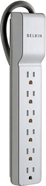Belkin BE106000-06-CM Surge Protector, 6 x NEMA 5-15R Receptacles, 1 Input Connectors, Standard Surge Suppression, 720 Joules Surge Energy Rating, 43 dB EMI/RFI Noise Filtration, 330 V Clamping Level, 48000 A Max Spike Current, 1 x power cable - integrated - 6 ft Cables Included, Right-angle outlets Features, UPC 722868739211 (BE10600006CM BE106000-06-CM BE106000 06 CM)
