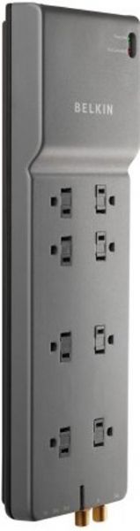 Belkin BE108230-06 Home/Office Surge Protector with Coaxial Protection, 8 Receptacles, 3550 J Surge Energy Rating, EMI/RFI Filtering, Surge protection LED Status Indicators, 6 ft Power Cord/Cable, RJ-11 Cable Modem/DSL/Fax/Phone and Coaxial Cable Line Dataline Protection, UPC 722868599587 (BE10823006 BE108230-06 BE108230 06)