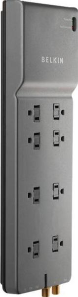 Belkin BE108230-12 Office Series Surge suppressor, 8 Receptacles, 1 Input Connectors, Cable TV Phone line Dataline Surge Protection, Standard Surge Suppression, 3550 Joules Surge Energy Rating, 43 dB EMI/RFI Noise Filtration, 1 x power cable - integrated - 12 ft Cables Included, UPC 722868594315 (BE10823012 BE108230-12 BE108230 12)