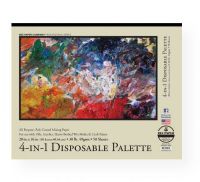 Bee Paper BEE-6055T50-1620 4-In-1 Disposable Palette Pad 20" x 16"; An all purpose mixing paper, especially created by Aquabee; For use with oils, acrylics, heavy bodied wet media and craft paints; Poly-coated; 30 lb; (49 gsm); 20" x 16"; Tape bound; 50-sheets; Shipping Weight 2.25 lbs; Shipping Dimensions 16.00 x 20.00 x 0.25 inches; UPC 718224044709 (BEE6055T501620 BEE-PAPER-BEE6055T501620 PAINTING) 