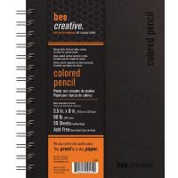 Bee Paper B20041 Bee Creative Colored Pencil Book 5.5" x 8"; Acid free, natural white drawing paper has a hard, clean, natural white textured surface excellent for use with colored pencils as well as pens, pastels, charcoal, and drawing pencils; 30 percent postconsumer recycled sheet erases well; The double wire binding creates a flat surface, allowing the artist to draw across the page; Dimensions 5.5" x 8"; Weight 0.8 lb; UPC 718224201720 (BEEPAPERB20041 BEEPAPER-B20041 MARKER DRAWING) 