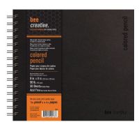 Bee Paper B20043 Bee Creative Colored Pencil Book 8" x 8"; Acid free, natural white drawing paper has a hard, clean, natural white textured surface excellent for use with colored pencils as well as pens, pastels, charcoal, and drawing pencils; 30 % postconsumer recycled sheet erases well; The double wire binding creates a flat surface, allowing the artist to draw across the page; Dimensions 8" x 8"; Weight 1.15 lb; UPC 718224201737 (BEEPAPERB20043 BEEPAPER-B20043 DRAWING) 