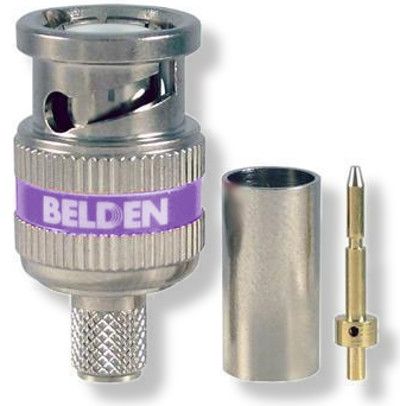 Belden 1505ABHD3 High-Definition 3-Piece BNC Compression Connector RG59, Purple Color and Polished Nickel Finish, Pack of 50; The Belden BNC is designed by Belden to fit its most popular coax cable; Center pin is crimped in place with easy installation tool; Comes with Belden's patented extended head knurl nut design for easy grip installation; Color Coded to Cable; True 75 Ohm Performance; Weight 2.6 lbs; UPC 013039256317 (BELDEN-1505ABHD3 BELDEN1505ABHD3 1505A BHD3)