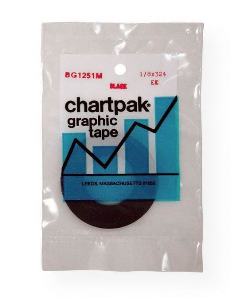 Chartpak BG1251M .125 x 324 Graphic Tape Black Matte; Create even, solid lines for charts and decorations; Shipping Weight 0.06 lb; Shipping Dimensions 5.3 x 3.5 x 0.3 in; UPC 014173006783 (CHARTPAKBG1251M CHARTPAK-BG1251M CHARTPAK/BG1251M OFFICE CRAFTS)