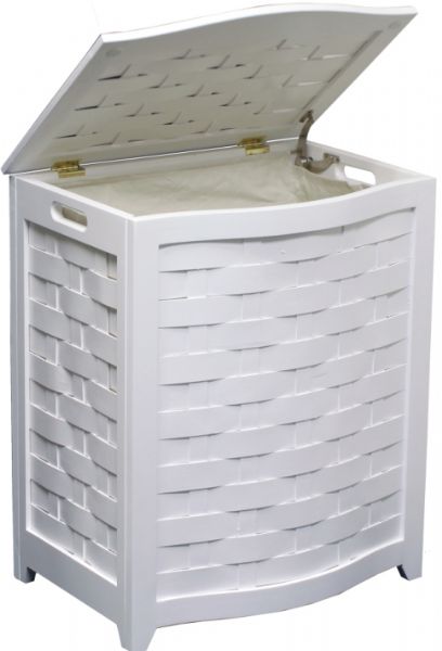 Oceanstar BHV0100W Design Bowed Front Veneer Laundry Hamper, Durable solid basswood construction, Bowed front design for added style, Hand grips on both sides for portability, Laundry hamper is lined with a canvas bag, Rubber bumpers for lid to prevent marring of painted surface, Enamel coating for durability, appearance, and ease of cleaning, White Finish (BHV0100W BHV-0100W BHV 0100W BHV0100-W BHV0100 W)