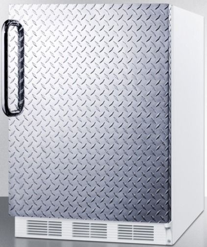 Summit BI540DPL Built-in Undercounter Refrigerator-freezer for General Purpose Use with Dual Evaporator Cooling, Diamond Plate Door and Professional Towel Bar Handle, White Cabinet, Over 5 cu.ft. of storage capacity in a perfectly sized 24