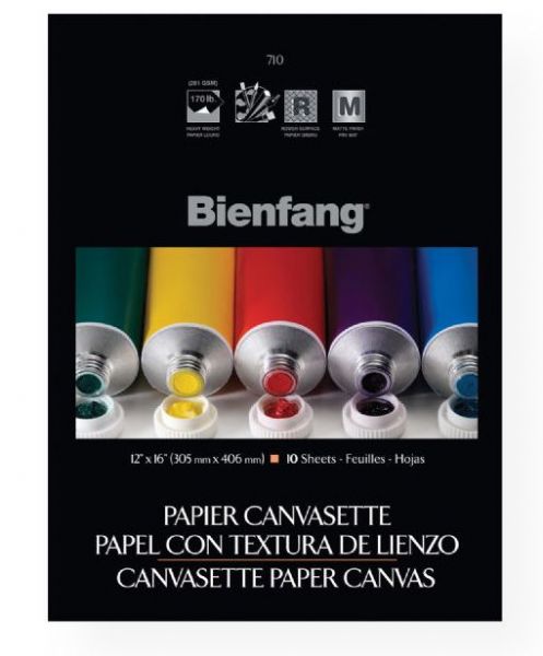 Bienfang R270134 Paper Canvasette Pad 12 x 16; Canvas-like rough surface texture may be easily stretched, mounted, or used directly in the pad; Pre-primed matte finish prevents cracking, bleed through, peeling, or oil deposit rings; 10-sheet pads; Shipping Weight 1.00 lb; Shipping Dimensions 16.00 x 12.00 x 0.31 in; UPC 079946049961 (BIENFANGR270134 BIENFANG-R270134 ARTWORK)