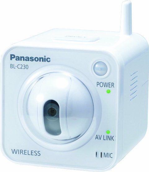 Panasonic BL-C230A Network Camera, 3 to 10000 Lux Illumination, Color Support, CMOS Sensor Type, Wireless Connectivity Technology, Cable Connectivity Technology, Wi-Fi Wireless Technology, 1 x RJ-45 Network and 1 x DC Power Input Interfaces/Ports, 640 x 480 at 30 fps MPEG-4, 320 x 240 at 30 fps MPEG-4 and 192 x 144 at 30 fps MPEG-4 Video Resolution (BLC230A BL-C230A BL C230A)