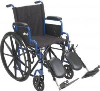 Drive Medical BLS16FBD-ELR Blue Streak Wheelchair with Flip Back Desk Arms, Elevating Leg Rests, 16" Seat, 4 Number of Wheels, 8" Casters, 10" Armrest Length, 12.5" Closed Width, 27.5" Armrest to Floor Height, 16" Back of Chair Height, 16" Seat Depth, 16" Seat Width, 8" Seat to Armrest Height, 19.5" Seat to Floor Height, 24" x 1" Solid Rear Wheels, Blue powder coated frame, black cross brace, UPC 822383293950 (BLS16FBD-ELR BLS16FBD ELR BLS16FBDELR) 