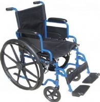 Drive Medical BLS16FBD-SF Blue Streak Wheelchair with Flip Back Desk Arms, Swing Away Footrests, 16" Seat, 4 Number of Wheels, 8" Casters, 10" Armrest Length, 12.5" Closed Width, 27.5" Armrest to Floor Height, 16" Back of Chair Height, 16" Seat Depth, 16" Seat Width, 8" Seat to Armrest Height, 19.5" Seat to Floor Height, 24" x 1" Solid Rear Wheels, Blue powder coated frame, black cross brace, UPC 822383293943 (BLS16FBD-SF BLS16FBD SF BLS16FBDSF) 