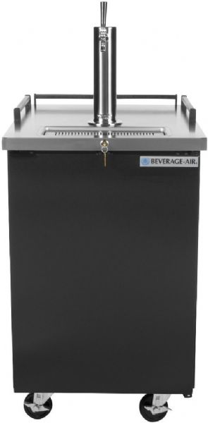 Beverage Air BM23HC-B Black Single Tap Kegerator Beer Dispenser - Black, 7.8 cu. ft. Capacity, 1 Phase, 115 Voltage, 1/5 HP Horsepower, 1 Number of Doors, 1 Number of Kegs, 1 Number of Shelves, 1/2 Barrel Style, 33 - 38 Degrees F Temperature Range, 3