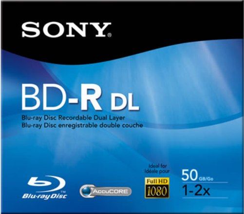 Sony BNR50RH Recordable Dual Layer Disc, 50 GB Storage Capacity, 46 Hour Maximum Recording Time, 2x Maximum Write Speed, BD-R DL Media Formats, 120mm Form Factor, UPC 027242699441 (BNR50RH BNR-50RH BNR 50RH)