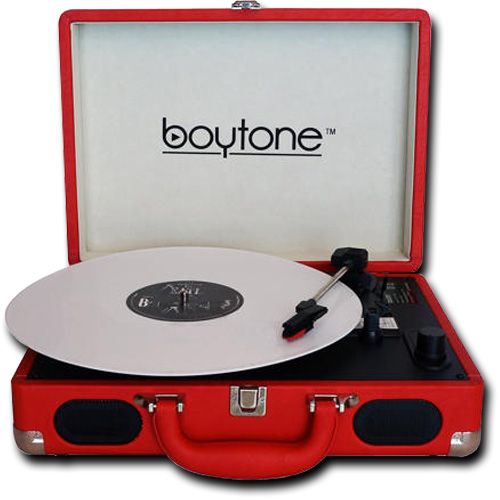 Boytone BT-101RD Bluetooth Turntable Briefcase Record Player AC-DC, Built In Rechargeable Battery, 2 Stereo Speakers 3-Speed, LCD Display, FM Radio, USB/SD Slot, AUX / MP3, Encoding, 110 To 220 Volt; 33/45/78 RPM; Briefcase Form Factor with Rechargeable Battery; Bluetooth Connectivity to play music from Phone, Tablet, etc; USB Connectivity (Charge from an adaptor or PC); FM Radio with Stereo FM; UPC 642014747344 (BOYTONE BT101RD BT 101RD BT-101RD COSTTAG)