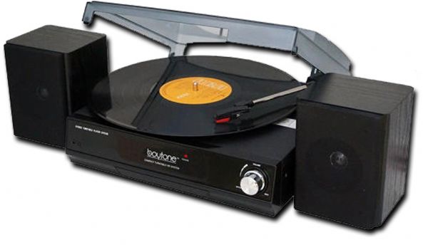 Boytone BT-14TBB-SP Full Size Turntable 3 Speed 33/45/78 RPM, 2 Separate Speakers And Belt Drive, 3.5mm Stereo Headphone Jack, Dustcover And 45 RPM Adapter Included, Black Color; Automatic/Manual stop turntable; Belt-driven system; RCA line-out; Power Indicator, 2 separate Speakers, off and on volume Rotary Knobs control and Dust Cover; UPC 642014746828 (BOYTONEBT14TBBSP BOYTONE BT-14TBB-SP BT 14TBB SP BT14TBBSP COSTTAG)