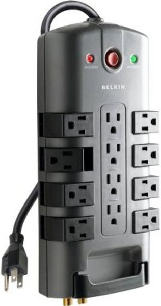 Belkin BP112230-08 Pivot Plug Surge Protector Surge suppressor, 12 x AC Power Receptacles, Phone line Antenna Dataline Surge Protection, Standard Surge Suppression, 4320 Joules Surge Energy Rating, 1 x power cable - integrated - 8 ft Cables Included, UPC 722868594520 (BP11223008 BP112230-08 BP112230 08)