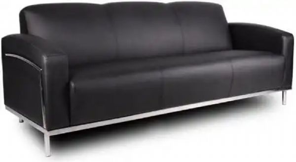 Boss Office Products BR99003-BK Black Caressoftplus Sofa W/Chrome Frame; Contemporary European design; Polished stainless steel frame; Upholstered with ultra soft, durable and breathable Black CaressoftPlus; Dimension 81.5 W x 32 L x 31.5 H in; Fabric Type CaressoftPlus; Frame Color Polished Steel; Cushion Color Black; Seat Size 71