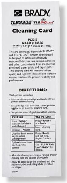 Brady PCK-5 BMP61 and TLS2200 Cleaning Kit; For TLS 2200 and BMP61 Printers; Includes 5 Cleaning Cards; Weight 0.2 lbs; UPC 662820185567 (BRADY-PCK-5 PCK5 BRADYPCK5)