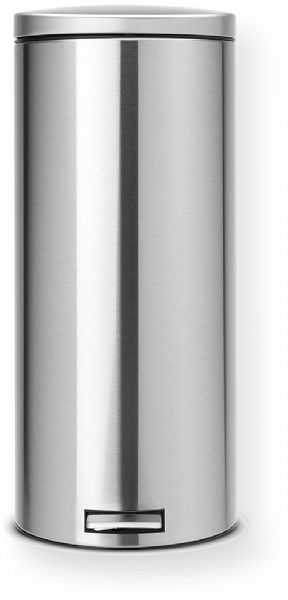 Brabantia 478888 Pedal Bin with Motion Control, 30-Liter Capacity, White, Matte Steel Finish, Step Features, Round Shape, Lid stays open when opened by hand, Lid closes quietly by itself when pedal is used, Liners fit perfectly with no ugly over wrap, Stainless steel construction resists corrosion, Large opening helps avoid spills, 15.5