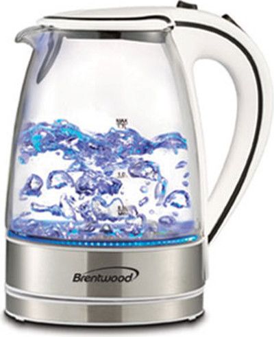 Brentwood Appliances KT-1900W Borosilicate Glass Tea Kettle, White Color, 1.7 Liter Capacity, BPA FREE, Removable Filter, 360 Degree Cordless Base, Boil-Dry Protection, Dimensions 8.25