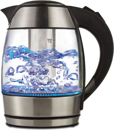 Brentwood Appliances KT-1960BK Electric Glass Kettle with Tea Infuser, 1.8 Liter Capacity, BPA FREE, Removable Filter, 360 Degree Cordless Base, Boil-Dry Protection, Dimensions 8.75